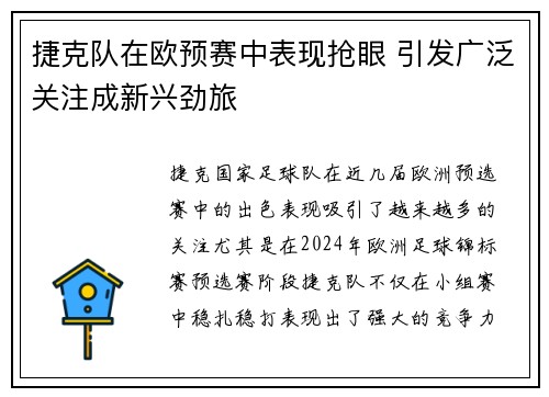 捷克队在欧预赛中表现抢眼 引发广泛关注成新兴劲旅